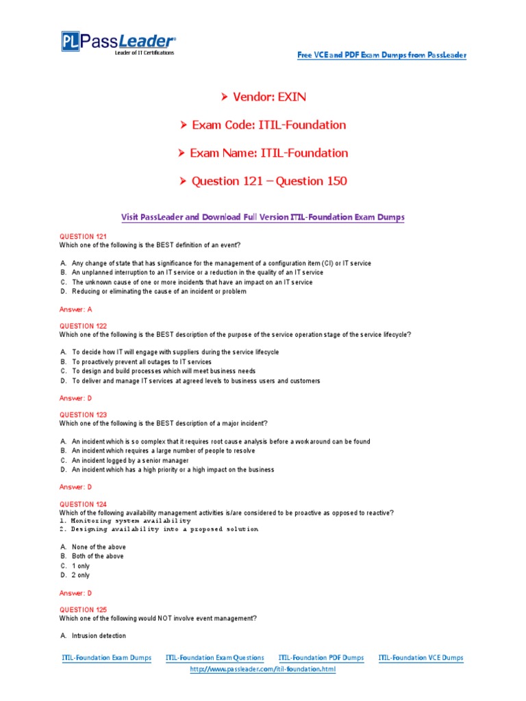 ITIL Kostenlos Downloden, EXIN ITIL Demotesten