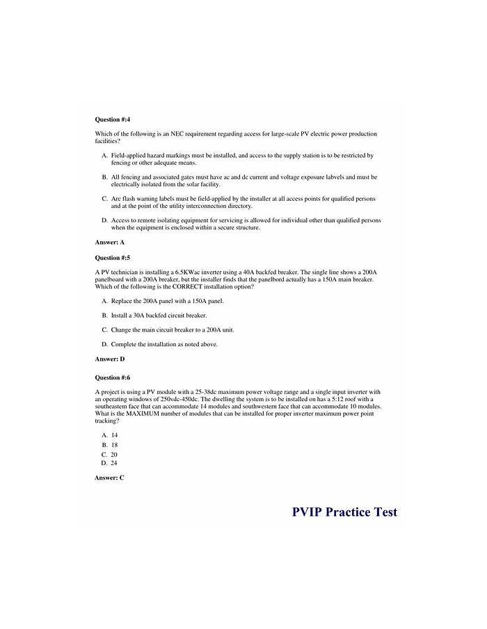 NABCEP PVIP Testantworten, PVIP Zertifizierungsprüfung